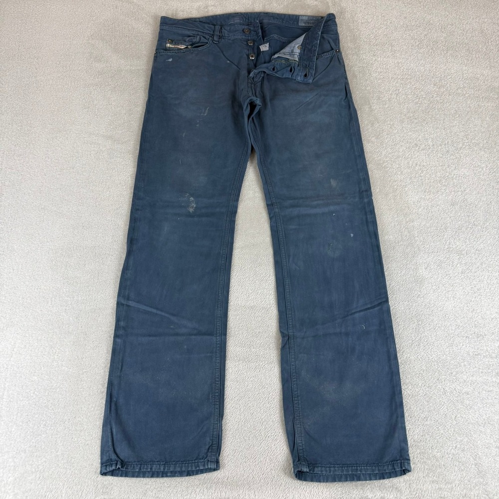 Diesel Waykee Chino Pants Mens 32x32 Navy Blue Distressed Button Fly Cotton